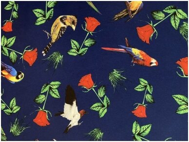 «Барби» платьевая ткань с птицами и розами