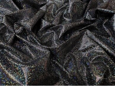Блестящая трикотажная полиэстеровая ткань черно-серебристого цвета