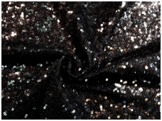Блестящая ткань с блестками черного цвета диаметром 0.2 см на сетке