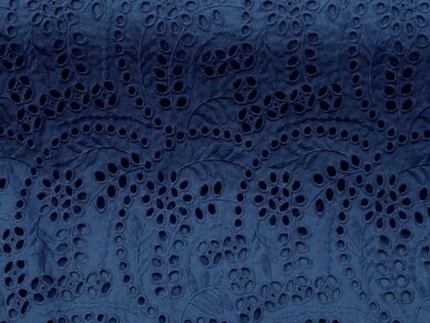Medvilnės audinys siuvinėtas mėlynos džinsinės spalvos