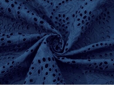 Medvilnės audinys siuvinėtas mėlynos džinsinės spalvos