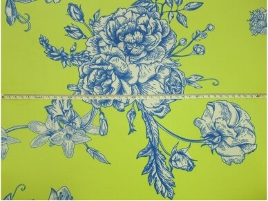 "Silka" suknelinis audinys salotinės spalvos gėlėto rašto