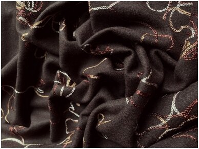 Костюмная вышитая шелковой нитью ткань с шерстью коричневая
