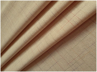 Tekstilinis audinys švelniai biežinės spalvos su dryžiais, lino imitacijos