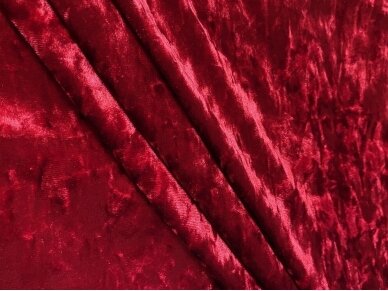 Veliūras trikotažinis, glamžito efekto, tamsiai raudonos spalvos