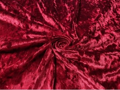Veliūras trikotažinis, glamžito efekto, tamsiai raudonos spalvos