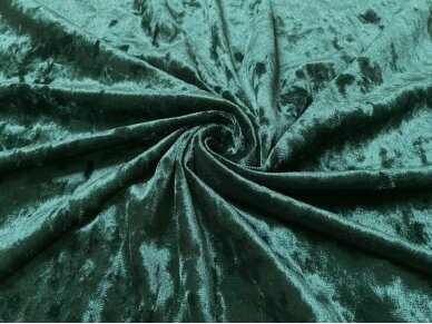 Veliūras trikotažinis, glamžito efekto, tamsiai žalios spalvos