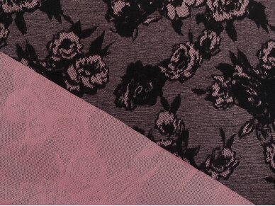 Žakardas trikotažinis, gėlių rašto, tamsiai rožinis